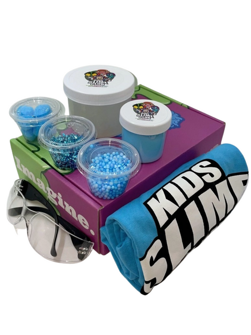 Kids Slime Club Awesome Aqua Get Slimy Box | The Ultimate Slime Lovers Experience | Super Soft Cloud Slime 2.0 | X-Large Slime With Color Matching Toppings To Mix In | Safety Glasses | Mess-Free Fun For Ages 2 And Up | Visit Our Online Slime Shop At www.KidsSlimeClub.com | Download Our Free Mobile App Available On Google Play & Apple App Store