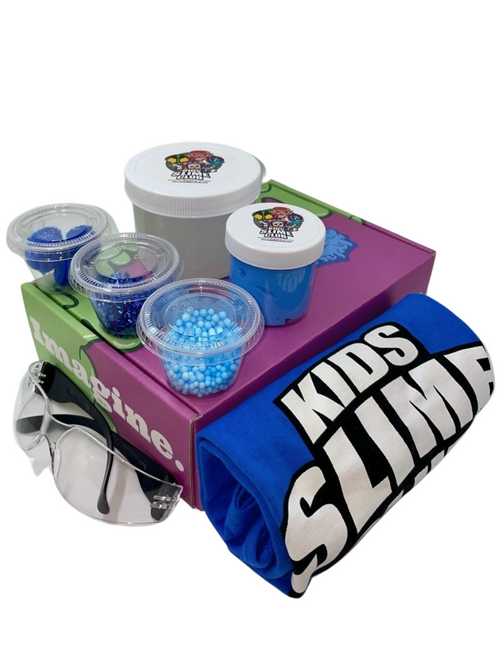 Kids Slime Club Bold Blue Get Slimy Box | The Ultimate Slime Lovers Experience | Super Soft Cloud Slime 2.0 | X-Large Slime With Color Matching Toppings To Mix In | Safety Glasses | Mess-Free Fun For Ages 2 And Up | Visit Our Online Slime Shop At www.KidsSlimeClub.com | Download Our Free Mobile App Available On Google Play & Apple App Store