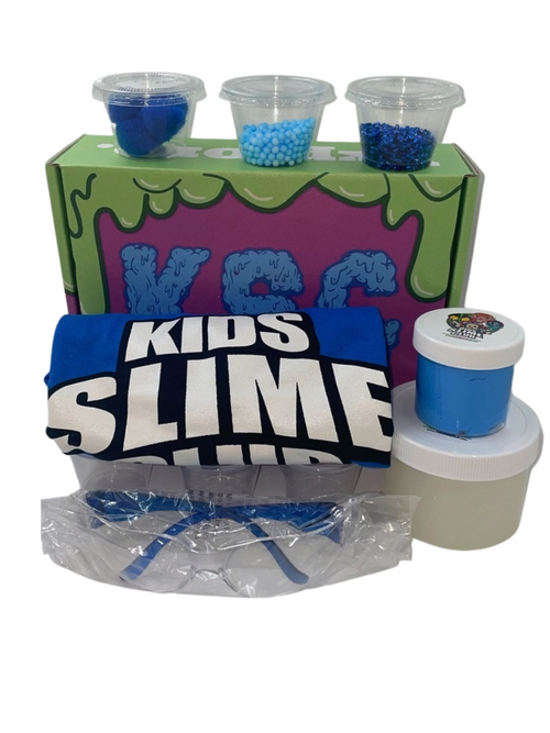 Get Slimy With Kids Slime Club Bold Blue Get Slimy Box | The Ultimate Slime Lovers Experience | Super Soft Cloud Slime 2.0 | X-Large Slime With Color Matching Toppings To Mix In | Safety Glasses | Mess-Free Fun For Ages 2 And Up | Visit Our Online Slime Shop At www.KidsSlimeClub.com | Download Our Free Mobile App Available On Google Play & Apple App Store